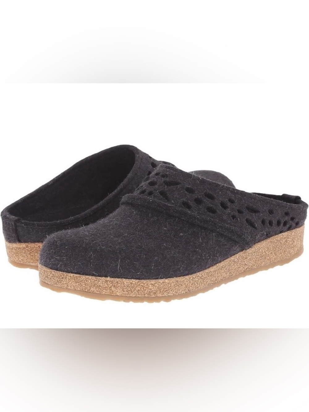 Haflinger Womens 39(W 8-8.5) Grizzly Lacey Wool Felt Clogs Charcoal EUC